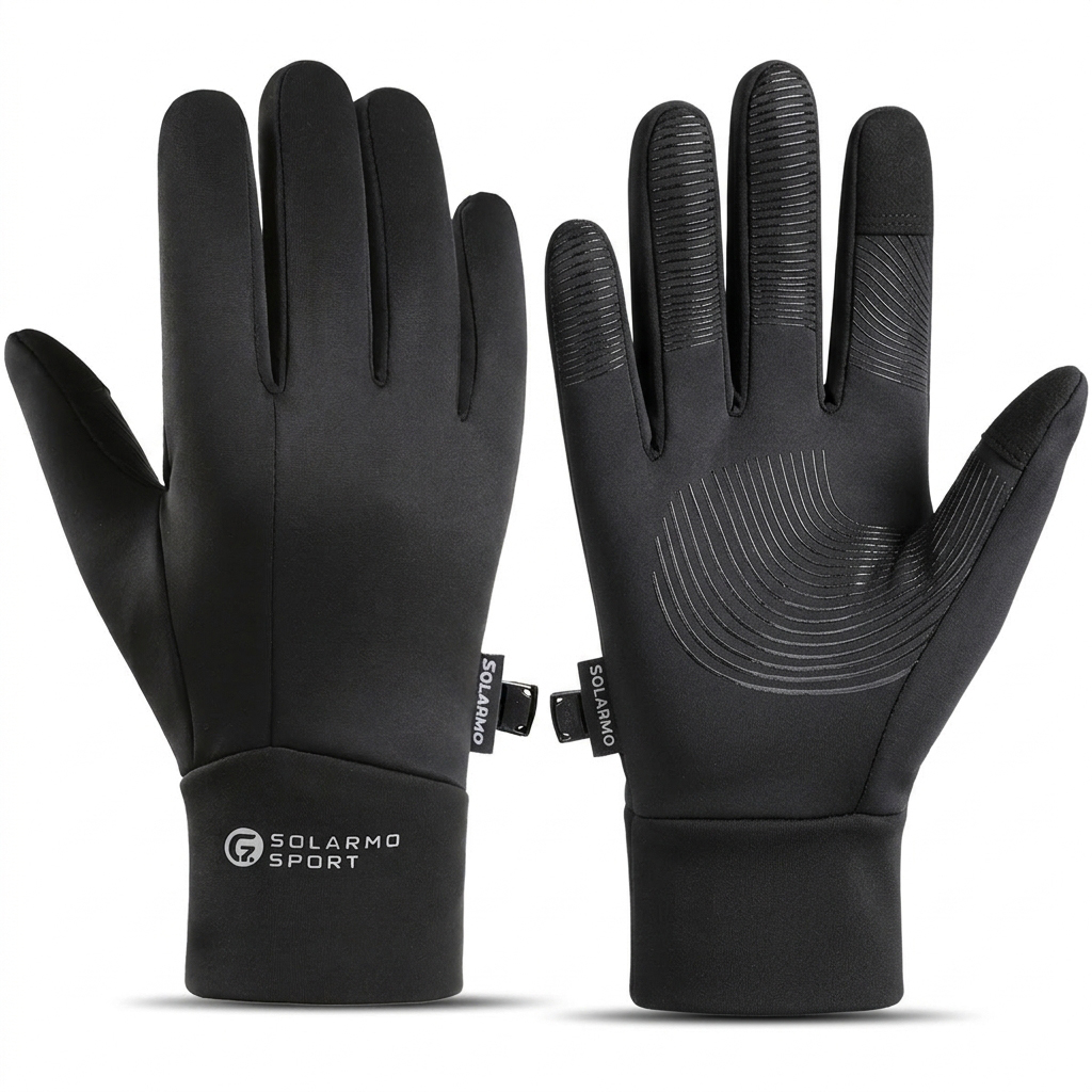 Cycling Gear Weather - ถุงมือกีฬาฤดูหนาวสำหรับผู้ชาย, ถุงมือกันหนาวแบบสัมผัสหน้าจอและบุด้วยผ้าฟลีซ, ถุงมือสกีหิมะ อุปกรณ์ฤดูหนาว