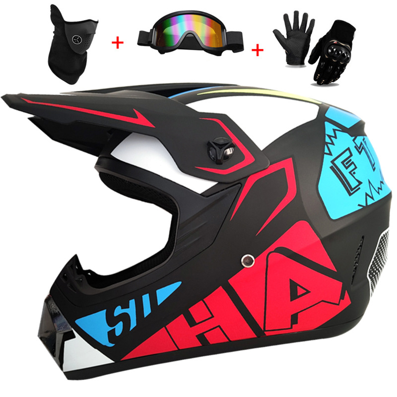 Cycling Protective Gear Kids - 3 ชิ้น หมวกกันน็อคสำหรับเด็กแบบออฟโรด, หมวกกันน็อคมอเตอร์ครอส, สำหรับรถโกคาร์ท บีช