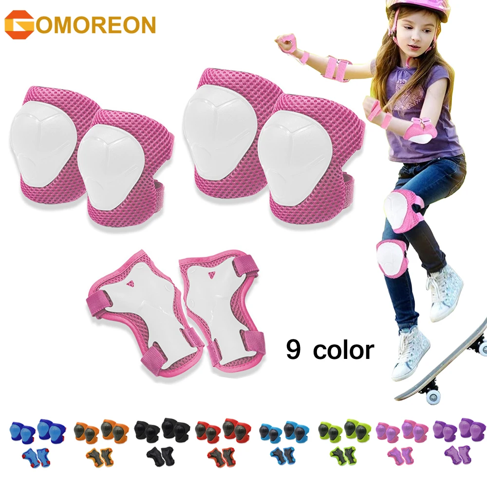 Cycling Protective Gear Kids - GOMOREON 6 ชิ้น/เซ็ตเด็กเข่า Pads Elbow Pads