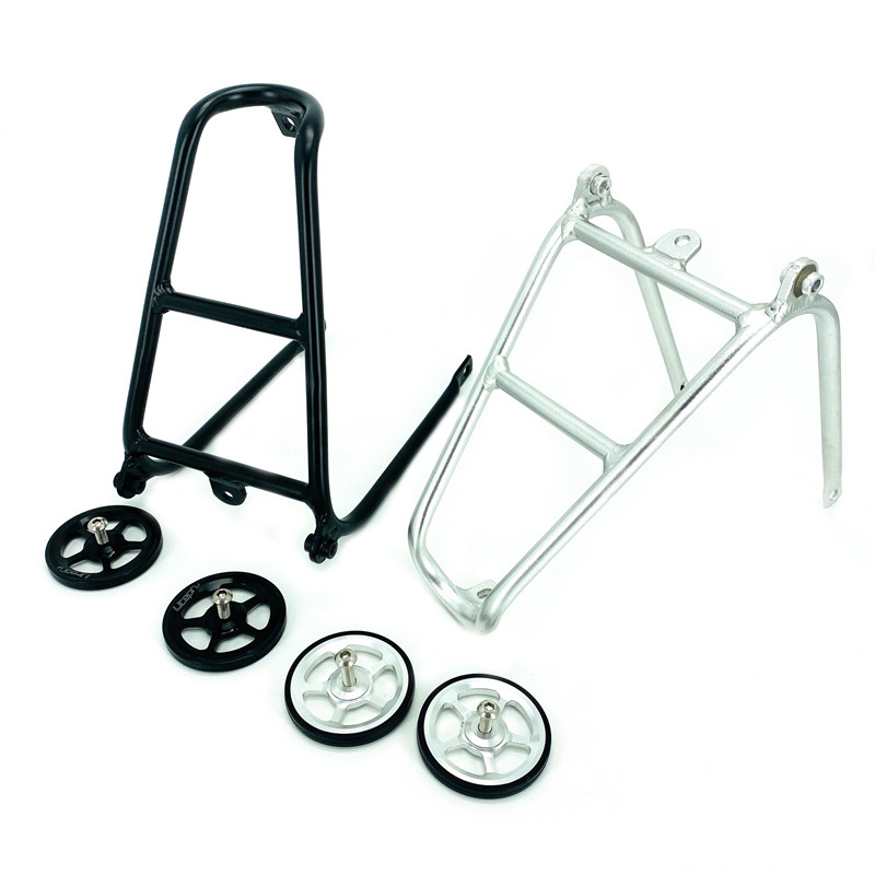 Bike Cargo Rack - ผู้ให้บริการกระเป๋าจักรยานพับได้สําหรับแร็คด้านหลัง Brompton Q-Type อลูมิเนียมอัลลอยด์ชั้นวางเบามากพร้อม Easywheel เงินสีดํา